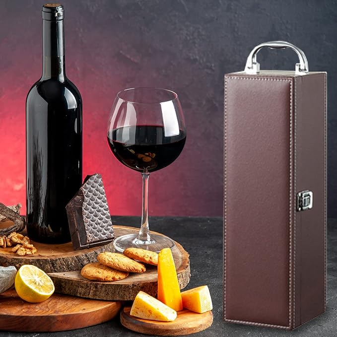 Bottle Wine Carrier,Leather Wine Gift Boxes,for Wedding, Anniversary,Travel, Restaurant, Party, Gifts for Wine Lovers, Storage Box for Home Bar Wine Collection With 4pcs Wine Accessories Set（brown）
