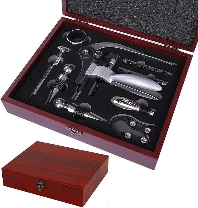 Rabbit Wine Opener Set, Wine Accessories with Wooden Gift Box – Wine Gift for Wine Lovers (S288-SIL-9)