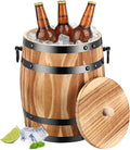 Honeydak Ice Bucket Wooden Barrel with Lid 1.5l Stainless Steel Interior Food Container with Handles for Cocktail Bar Parties Chilling Wine Champagne Home Bar Vintage Rustic Kitchen Decoration