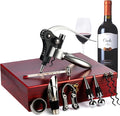 QCLTY 9-Piece Stainless Steel Wine Opener Kit Bottle Opener Gift Set Beer/Wine Accessories Set Wood Case