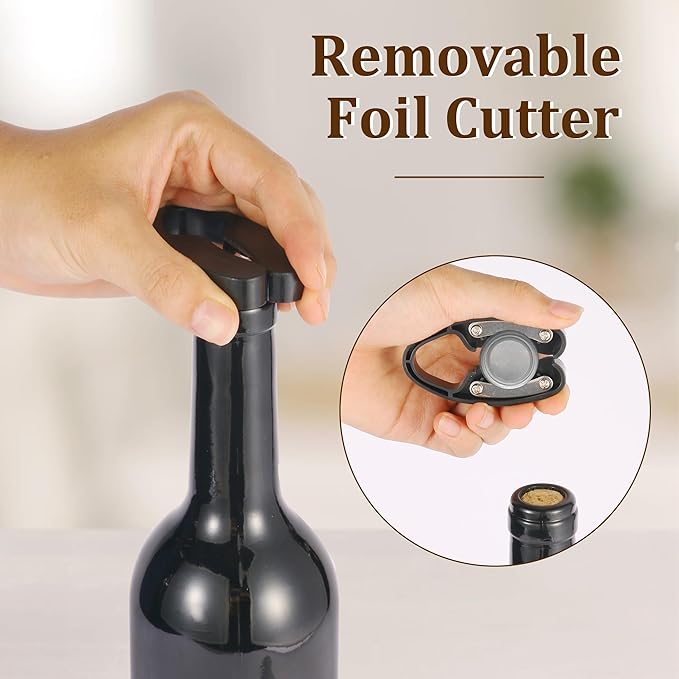 Wine Bottle Corkscrew Opener, Vertical Lever Corkscrew 5-Piece Set, Manual Vertical Design, Includes Wine Foil Cutter, Extra Spiral, Wine Pourer and Wine Stopper, Elegant Gift Box, Red