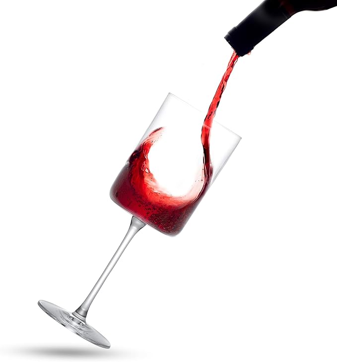 JoyJolt Claire 14oz Red Wine Glass Set, Large Wine Glasses Set of 2, Elegant Crystal Wide Rim Stemware, Modern Glasses with Stem, Made in Europe Stemmed Glassware for Unique Gifts