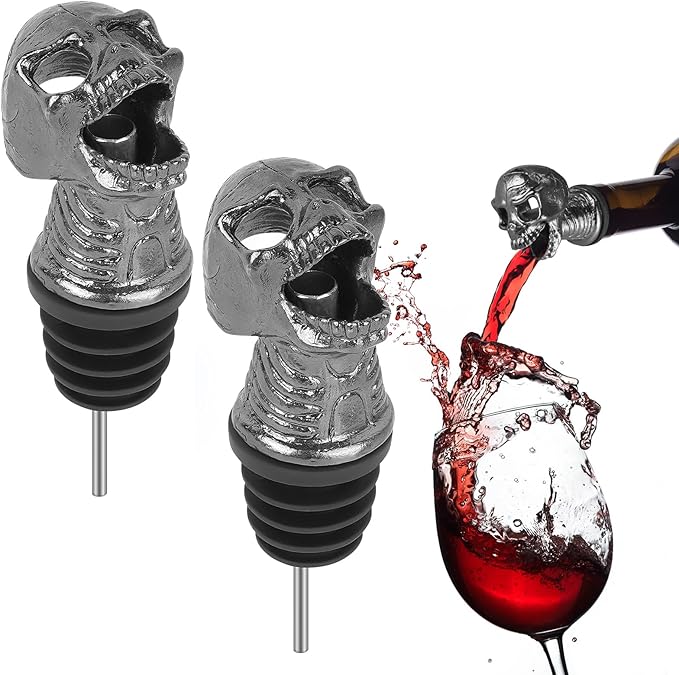 Linkidea 2 Pack Skull Aerator Pourer, Decanter Spout for Wine, Whiskey, Gothic Skull Bar Gadget for Smooth Pouring, Party & Home Bar Accessory, Halloween Christmas New Year Gift