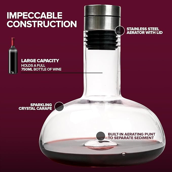 Modern Innovations Red Wine Decanter with Aerator Lid, Best Wine Decanter Gift Kit for Wine Lovers, Double Decanter Set for Wine, Wine Breather Carafe Decanter, Aerating Decanter, Glass Wine Saver