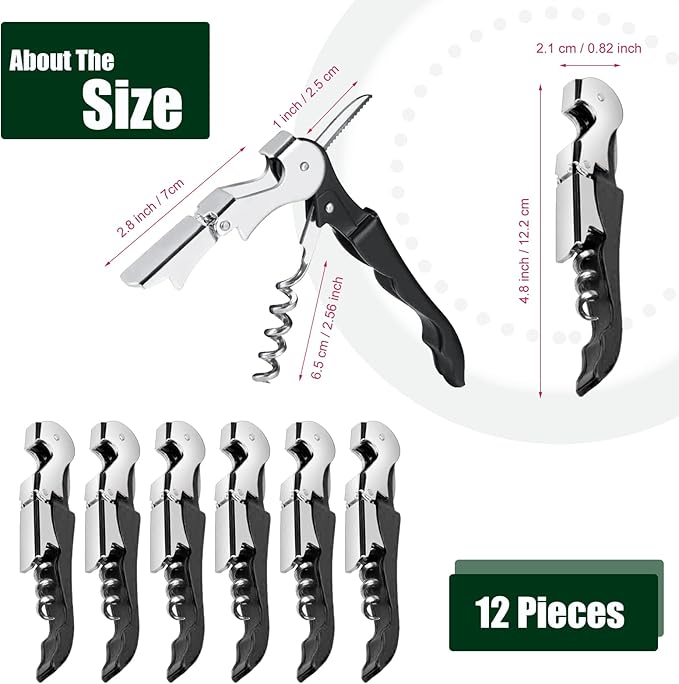 12 Pieces wine key wine opener Professional Waiter Corkscrews Stainless bottle opener Fold Serrated Foil Cutter Key for Family, Company Party,Bars,Restaurants(black)