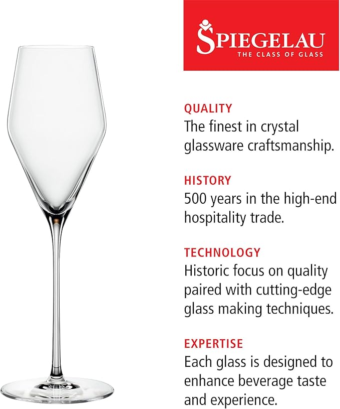 Spiegelau Definition Champagne Flutes, Elegant Crystal Champagne Glasses Gift Set, Perfect for Prosecco, Sparkling Rose, Mocktails, Home Bar Accessories, Housewarming, Wedding Gifts, 9 oz, Set of 2