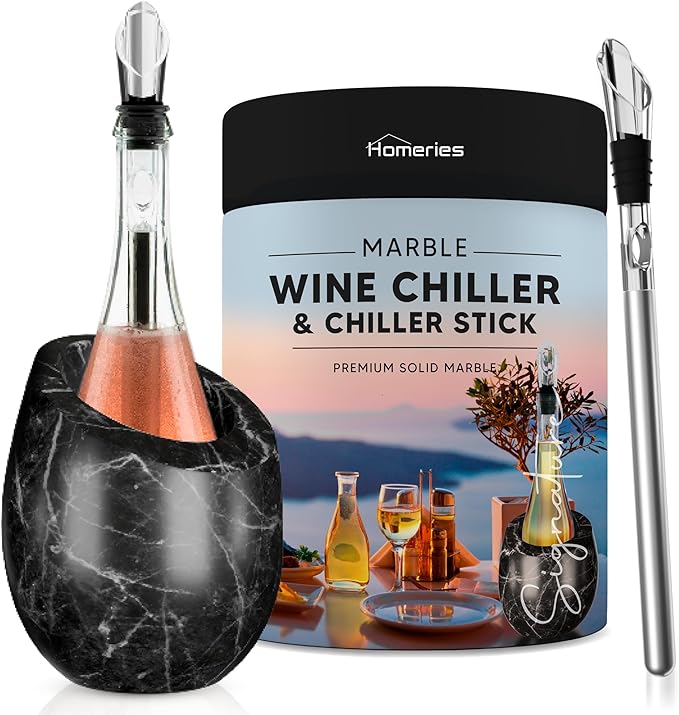 Homeries Marble Wine Chiller Bucket - Wine & Champagne Cooler for Parties, Dinner – Keep Wine & Beverages Cold, Wine Chillers for Bottles – Holds Any 750ml Bottle (Black)