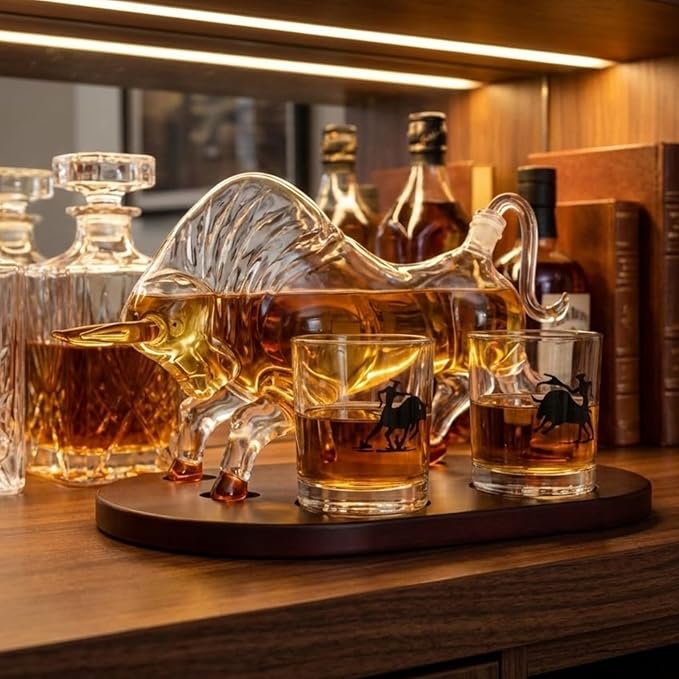 Gifts for Men Dad, Horse Whiskey Decanter Set - Cowboy & El Matador Bull Decanter Set, 33.8oz + 10.1oz Glasses - Western Home Bar Decor Centerpiece, Alcohol Gift for Boyfriend, Husband Birthday Gifts