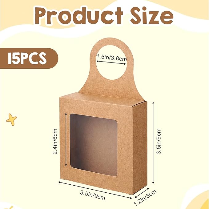 Qulkws 15 Pcs Wine Bottle Hanging Gift Box with Window Handles Foldable Packaging Bags Wine Accessory Sets for Empty Bottles Decorations Weddings Holidays(3.5x3.5x1.2 Inches)