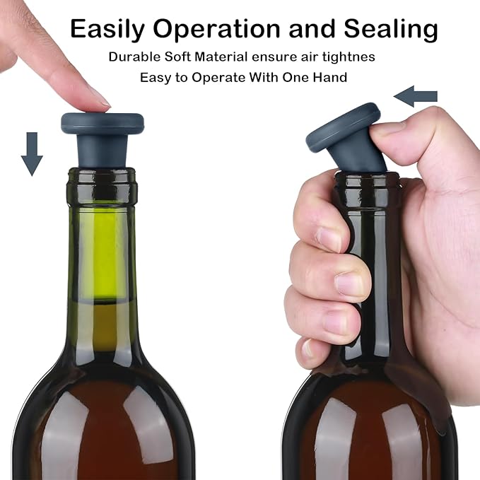 Yookeer 8 Pcs Wine Stoppers Silicone Beer Bottle Sealer Stoppers Glass Bottles Corks Beverage Beer Champagne Wine Storage Keep Fresh Tools for Wedding Party Christmas Supplies(Gray)