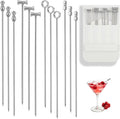 12PCS Metal Cocktail Picks for Drinks, Reusable Stainless Steel Martini Picks with Storage Bag, Dishwasher Safe Fancy Toothpicks for Appetizers & Olives, Bloody Mary Bar Supplies, Cocktail Skewers