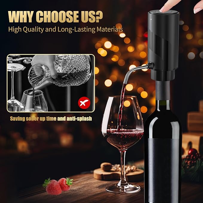 Wine Aerator Electric Wine Decanter Automatic Wine Aerator Portable One Touch Wine Dispenser Rechargeable Wine Pourer Wine Gifts for Wine Lovers and Parties
