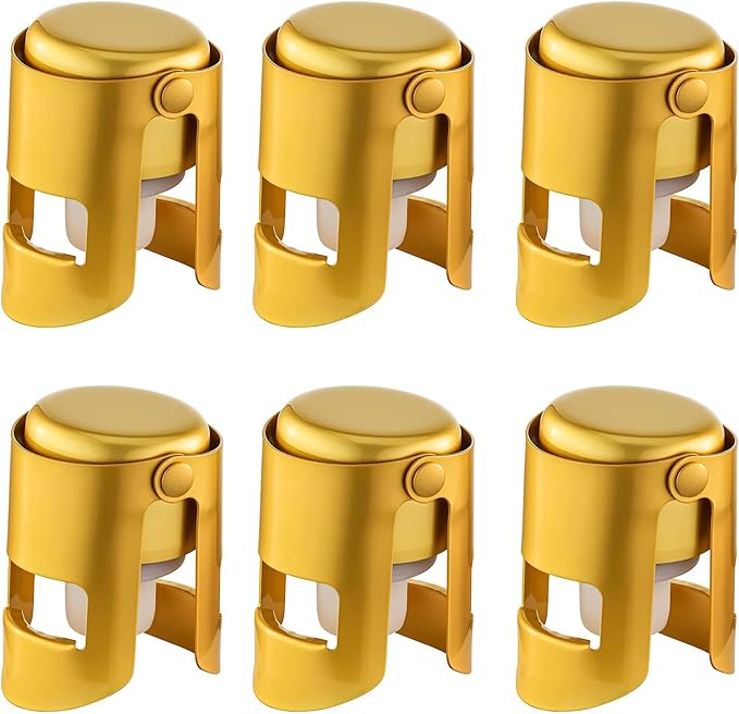 Champagne Stoppers with Stainless Steel Champagne Saver with Food Grade Silicone Leak proof Keep Fresh Suitable for Champagne, Cava, Prosecco and Sparkling(Gold, 6 Pack)