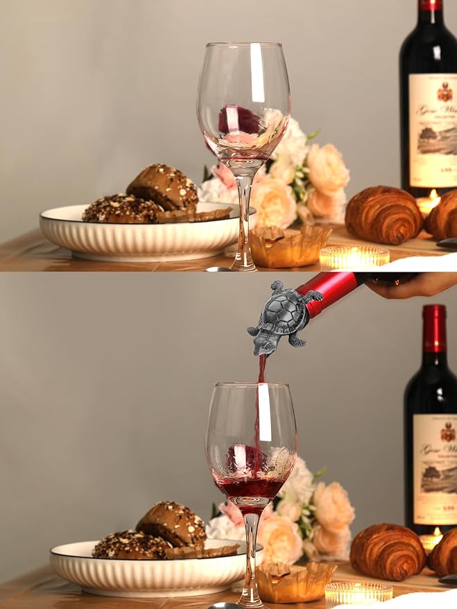 Sea Turtle Wine Pourer Bottle Stopper, Metal Animal Wine Aerator Spout with Leak-Proof Rubber, Universal Fit for Wine & Liquor Bottles, Drip-Free Turtle Wine Topper Bar Accessory Gifts for Wine Lovers