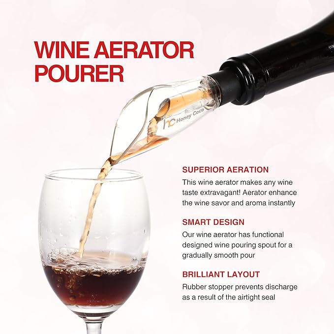 Wine Aerator Pourer + Vacuum Pump Stopper, 2-Piece Wine Saver Set, Drip-Free Pour Spout for Smoother Taste, Preserves Open Bottles, Gift-Ready Wine Accessories
