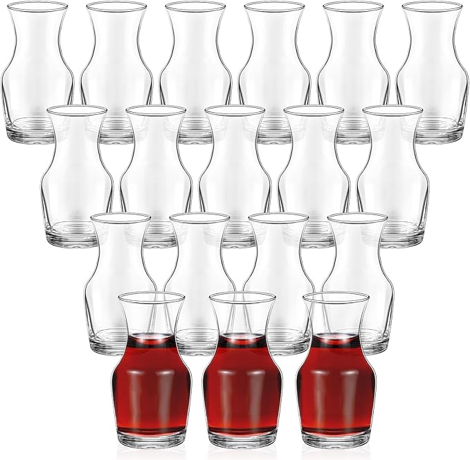 Remagr 18 Pack Single Serving Wine Carafe Glass Small Mini Carafe Individual Wine Refill Decanter for Dinner Parties Tastings Bars Restaurants (6.5 oz)