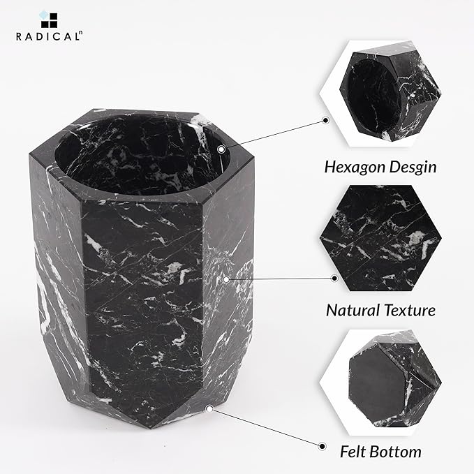 Radicaln Marble Wine Chiller Bucket 6.5 Inch Black 750ml Wine Bottle Cooler & Champagne Chiller, Multi-Purpose Utensil Holder, Vase & Bar Cart Decor, Ice-Free with Non-Slip Felt Base, Luxury Wine Gift