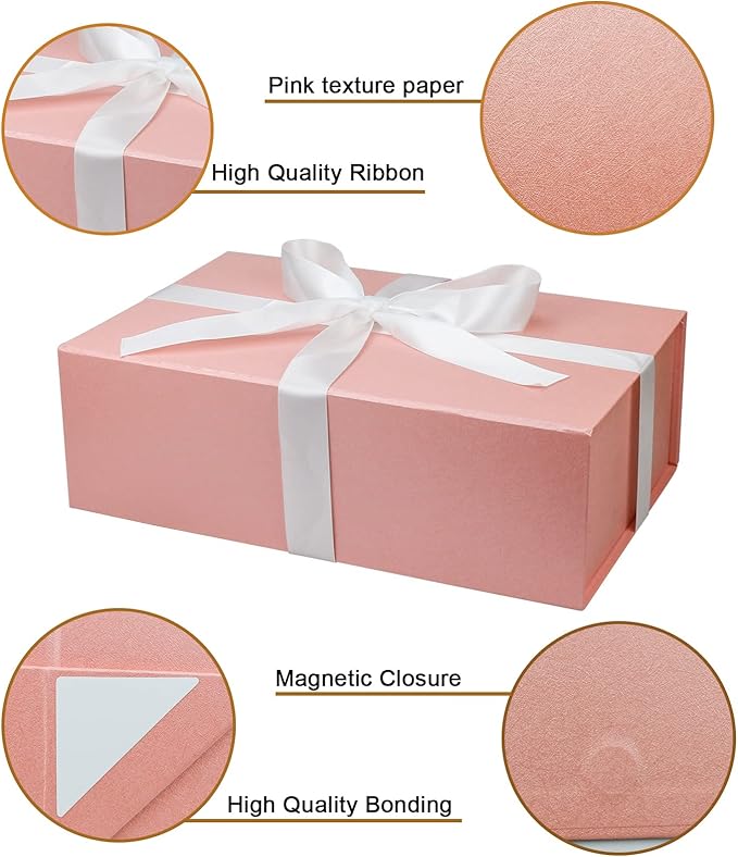 YINUOYOUJIA Large Gift Boxes with Magnetic Lid (pink, 1 Count (Pack of 3))