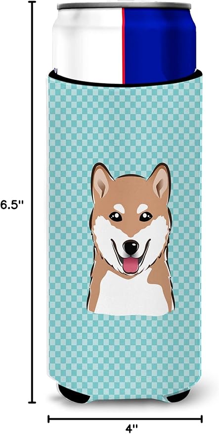 Checkerboard Blue Shiba Inu Ultra Beverage Insulators for slim cans BB1163MUK