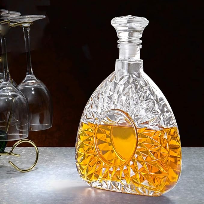 MDLUU Liquor Decanter, Glass Decanter with Airtight Stopper, Decanter Bottle for Whiskey, Brandy, Scotch, Bourbon, 25oz/750ml