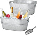 2 Pack 4 Gallon Galvanized Tub Ice Buckets for Parties Portable Beverage Tub Champagne Bucket Metal Ice Buckets for Cocktail Bar with Ice Scoop