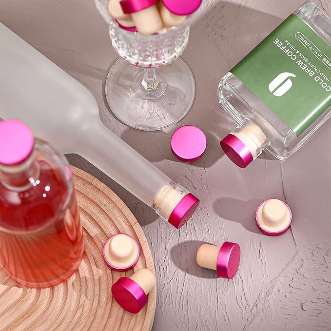 Yookeer T-shaped Stopper Cork Wine Bottle Stoppers Reusable Wine Sealing Plug for Beer Bottles DIY Craft(Rose Red,24 Pieces)