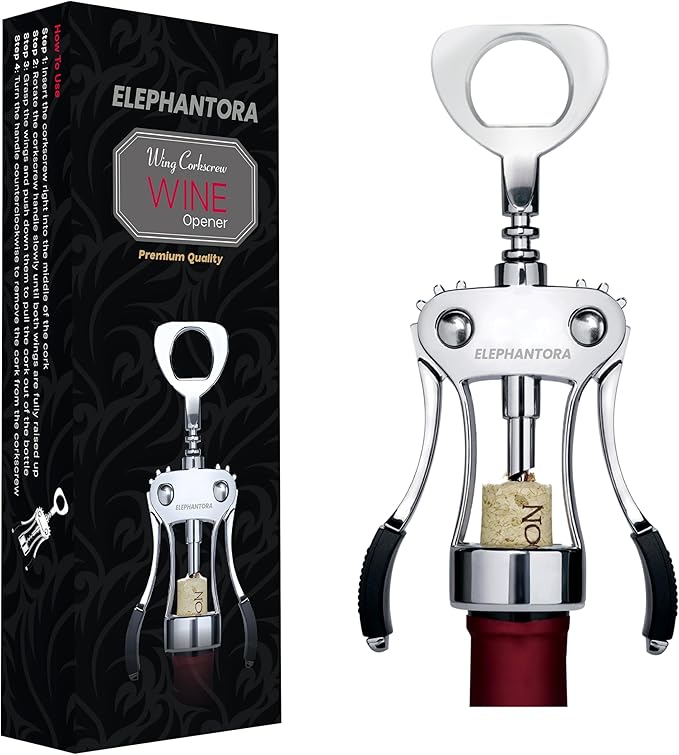Wine Opener with Built-in Bottle Opener,Wing Corkscrew,Heavy Duty Screw, Sturdy Lever Mechanism, Ergonomic Handles, Premium Quality