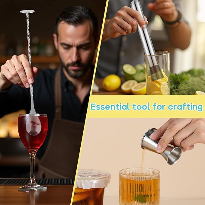 ZPUFAW 5Pcs Set Straw Puncher for Lemonade Plastic Lids Cups with Muddler, Bar Spoon, Jigger, 304 Stainless Steel Straw Hole Puncher