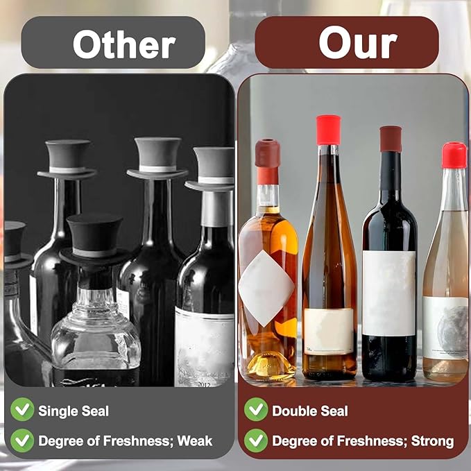 Vodolo Silicone Wine Stopper - 8pcs Reusable and Unbreakable Glass Bottle Sealer Covers, Plug, Cork Stopper for Keeping Champagne Fresh - Home Use