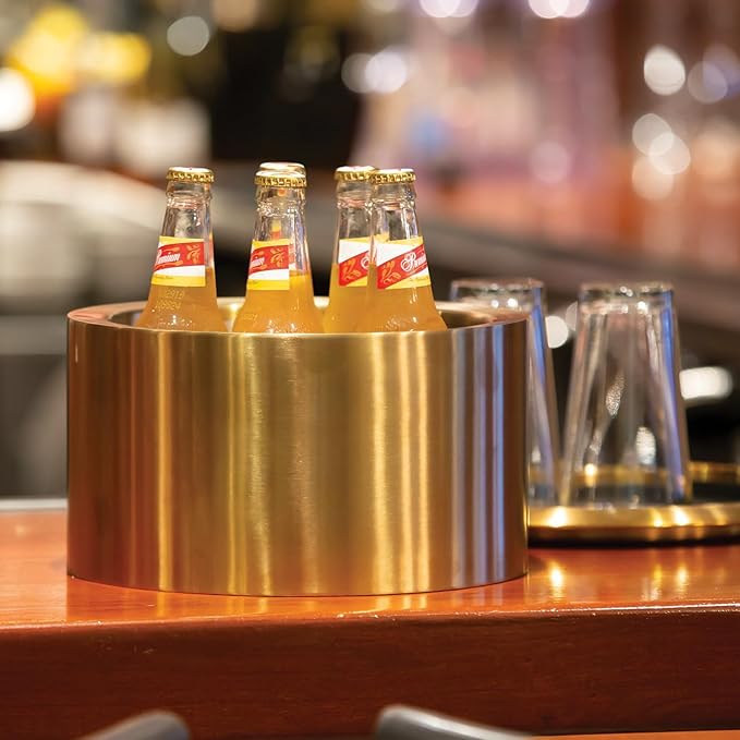 Service Ideas PT2BSVG Double Wall Party Tub, Beverage and Wine Chiller Ice Bucket, Round, Stainless Steel, 1.5 Gallon, Vintage Gold