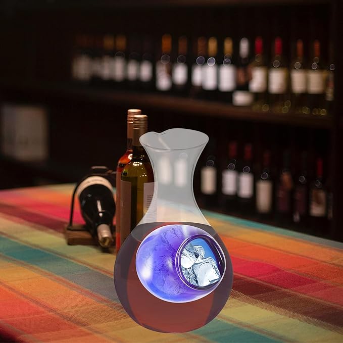 Luxshiny Glass Wine Decanter with Ice Cavity 14Oz Cold Sake Carafe and Whiskey Dispenser for Home Bar and Dinner Parties