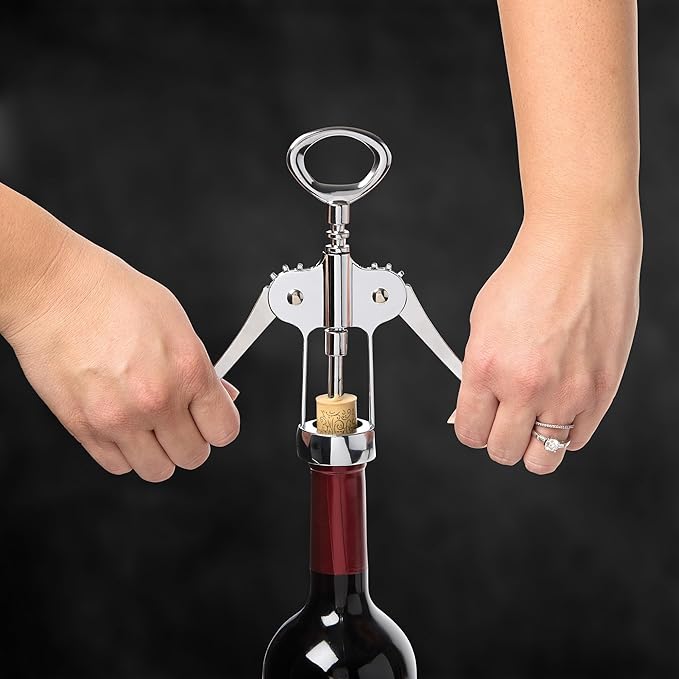 HIC Kitchen Bar Classic Winged Corkscrew, Easy Removal For Natural And Synthetic Corks, Built-In Bottle Opener, Wine Accessory