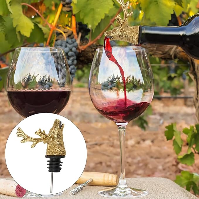 CALLARON Deer Head Wine Pourer Zinc Alloy Creative Liquor Pour Spout Smooth Flow Decorative Bar Tool for Parties and