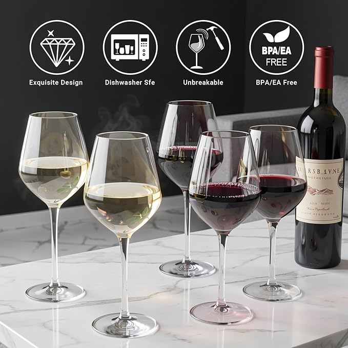 MICHLEY Unbreakable Stemmed Wine Glass 100% Tritan Plastic Dishwasher available Glassware 15 oz, Set of 2