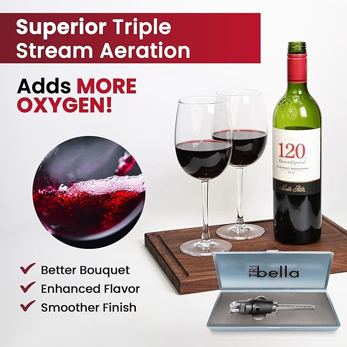 TRIBELLA Air Speed Wine Aerator, Multi-Stream Drip Free Wine Aeration 3 Acrylic Spouts Design, Handmade Kitchen Essential Easy to Use, No-Drip Gift in Protective Gift Case