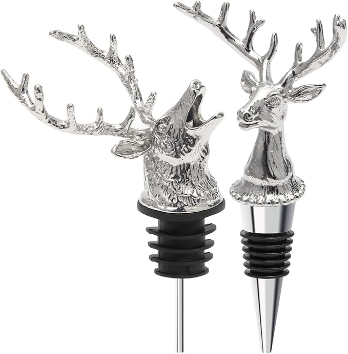 Coitak Deer Head Wine Pourer Spout, Wine Bottle Stopper for Home and bar, Animal Wine Pourer and Stopper With Silicone Rubber Fitting
