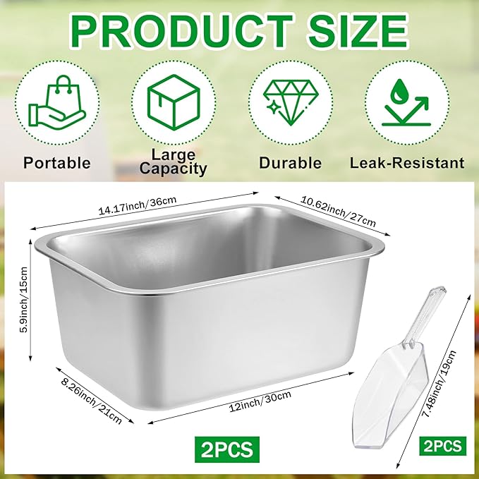 Large Strainless Steel Beverage Tub, Ice Buckets for Parties, Beer Ice Bucket Drink Cooler, Metal Wine Beer Champagne Bucket Drink Chiller, Rectangular Ice Storage Tub Ice Cube Bin for Freezer (2 Pcs)