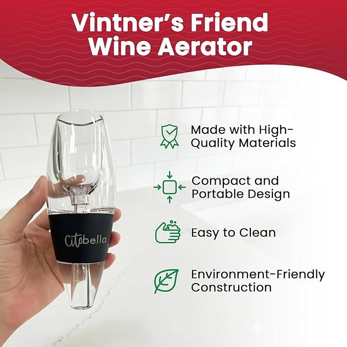 Vintner’s Friend Wine Aerator - Unique Aeration Design, Red Wine Aerator Pourer for Enhanced Flavor and Smoother Finish, Easy to Carry Valentines Day gift for Women, Friend, Wine Lover