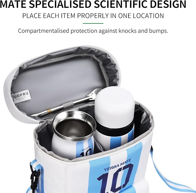 Cuopru Premium Matera Bag for Yerba Mate Kit, Argentina Captain NO.10 Carrier Tote Bag - Double Layer Waterproof 2 Wine Bottle Pockets Portable Bags