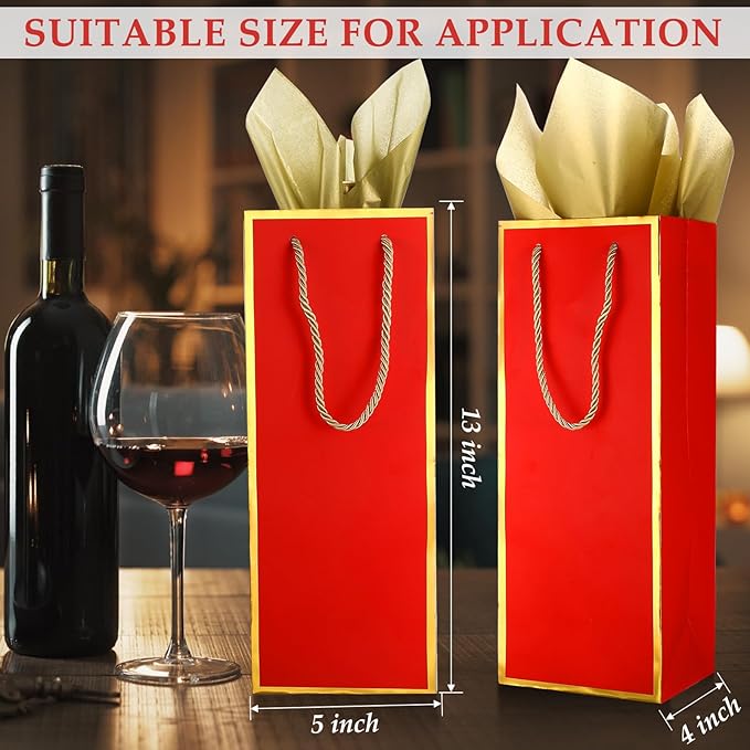 TaoBary 50 Pcs Wine Gift Bags and Gold Wrapping Paper Set Wine Bags for Bottle Bulk 4 x 5 x 13 Inch Champagne Gift Paper Sack with Handles for Valentines Day Appreciation Wedding Anniversary