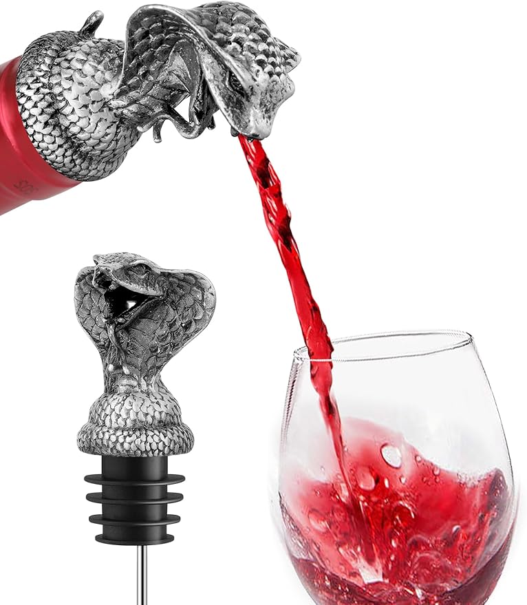 Animal Wine Pourer Spout, Drip Free Bottle Pourer & Stopper for Wine and Liquor Bottles, Funny Gift for Men, Dad, Hostess and Housewarming, Bar Cart Accessory for Holiday Party Decor, Multiple Animal