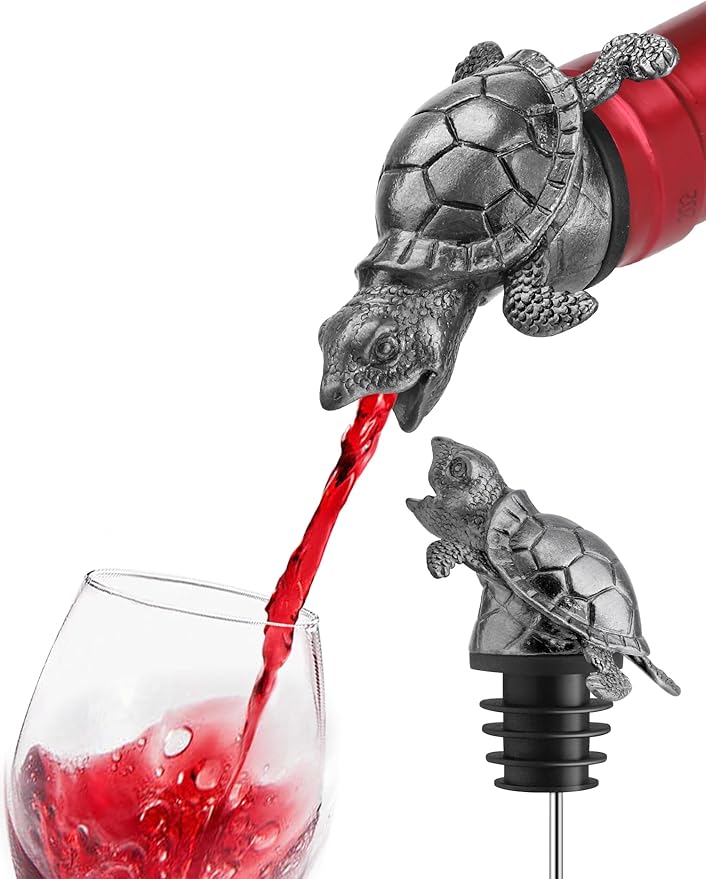 Sea Turtle Wine Pourer Bottle Stopper, Metal Animal Wine Aerator Spout with Leak-Proof Rubber, Universal Fit for Wine & Liquor Bottles, Drip-Free Turtle Wine Topper Bar Accessory Gifts for Wine Lovers