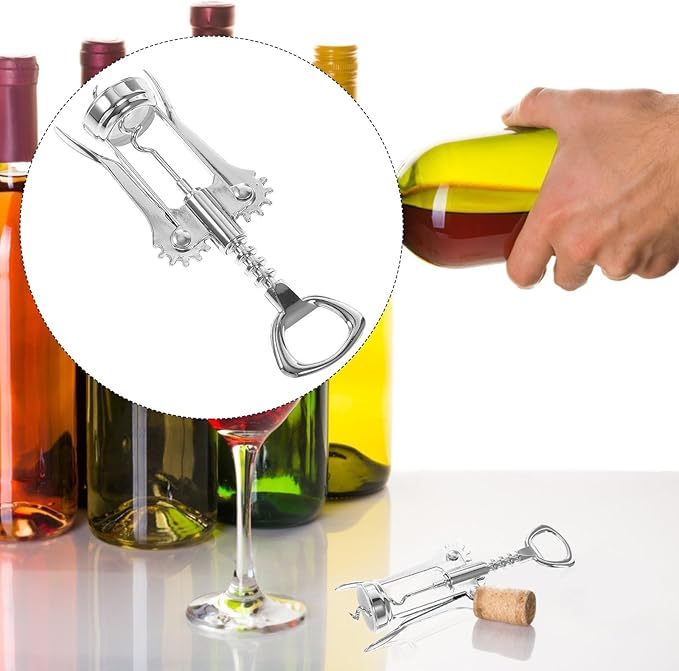 FRCOLOR Stainless Steel Corkscrew Wing Bottle Opener Multifunctional Metal Wine and Beer Opener for Home Bar Use with Sturdy Silver Finish