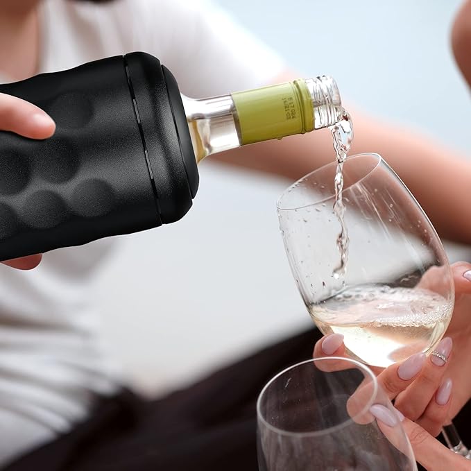 MAXSO Wine Chiller Bucket, Portable 750 ml Champagne & Wine Bottle Cooler Keep Wine & Beverages Cold, Stainless Steel Vacuum Insulated Wine Gifts for Wine Lovers - Black