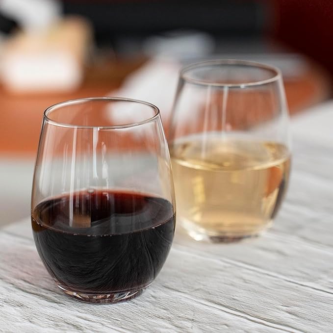 Cystone Premium Crystal Stemless Wine Glasses Set of 6, 15oz Lead-Free Red or White Wine Glass, Water Juice Glasses, All-Purpose Beverage Cups, Clear Drinking Tumblers in Gift Box, Dishwasher Safe