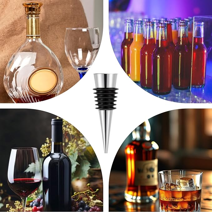 20 Pack Stainless Steel Wine Stoppers for Wine Bottles, Beverage Reusable Vacuum Champagne Bottle Corks Accessories Tapered Storage Craft Art DIY for Kitchen, Bar, Gifts, Holiday Party, Wedding