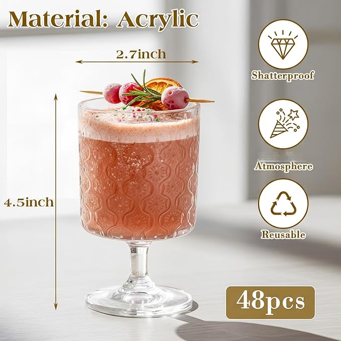 FillTouch 24 Pcs Mini Wine Glasses Bulk, 7.5 oz Small Acrylic Goblets Set, Unbreakable Clear Wine Cups Bulk Cocktail Glasses for Mother's Day Wedding Birthday Guest Graduation Party Supllies (Begonia)