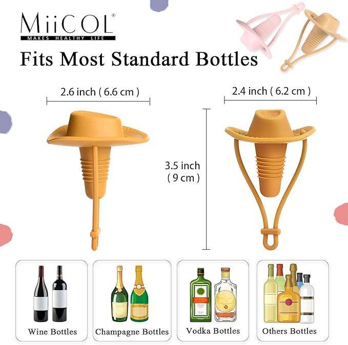 Miicol Wine Stoppers, Silicone Prosecco Stopper, Wine Bottle Stopper, Cowboy Hat Champagne Stopper, Wine Accessories, Funny Wine Lovers Gift, 2 Pack
