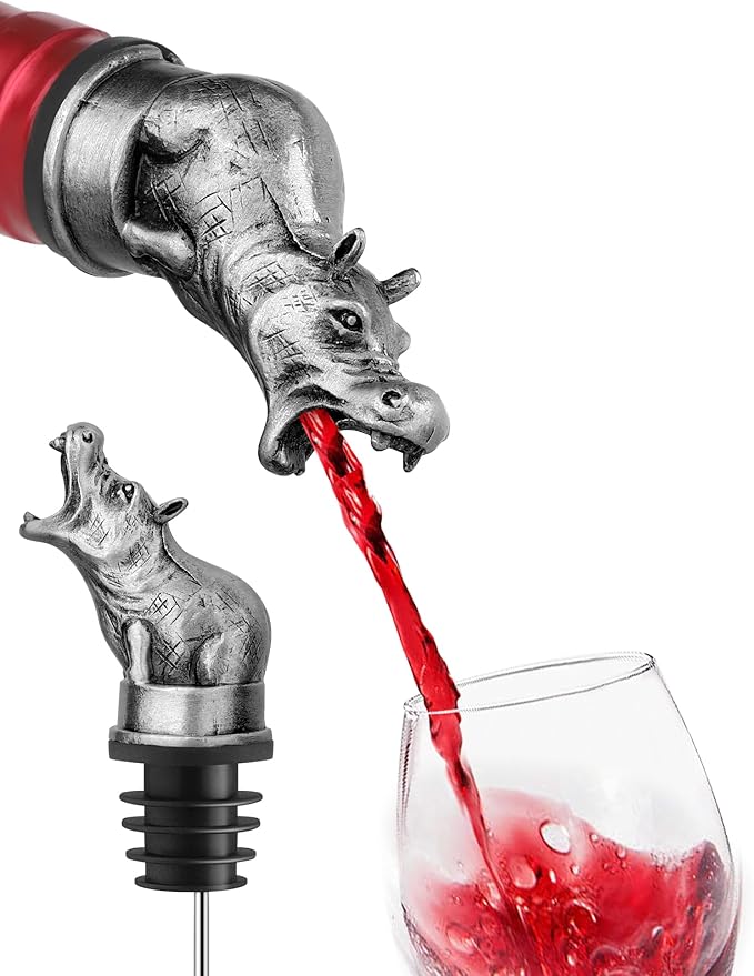 Animal Wine Pourer Spout, Drip Free Bottle Pourer & Stopper for Wine and Liquor Bottles, Funny Gift for Men, Dad, Hostess and Housewarming, Bar Cart Accessory for Holiday Party Decor, Multiple Animal