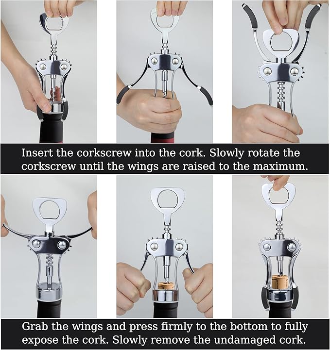 KORCCI Wine Opener, Heavy-Duty Zinc Alloy Wing Corkscrew, Premium Beer Bottle Opener, Multifunctional Wine Accessories with Ergonomic Handle and Sharp Screw, for Kitchen, Bar, Restaurant (BOX)